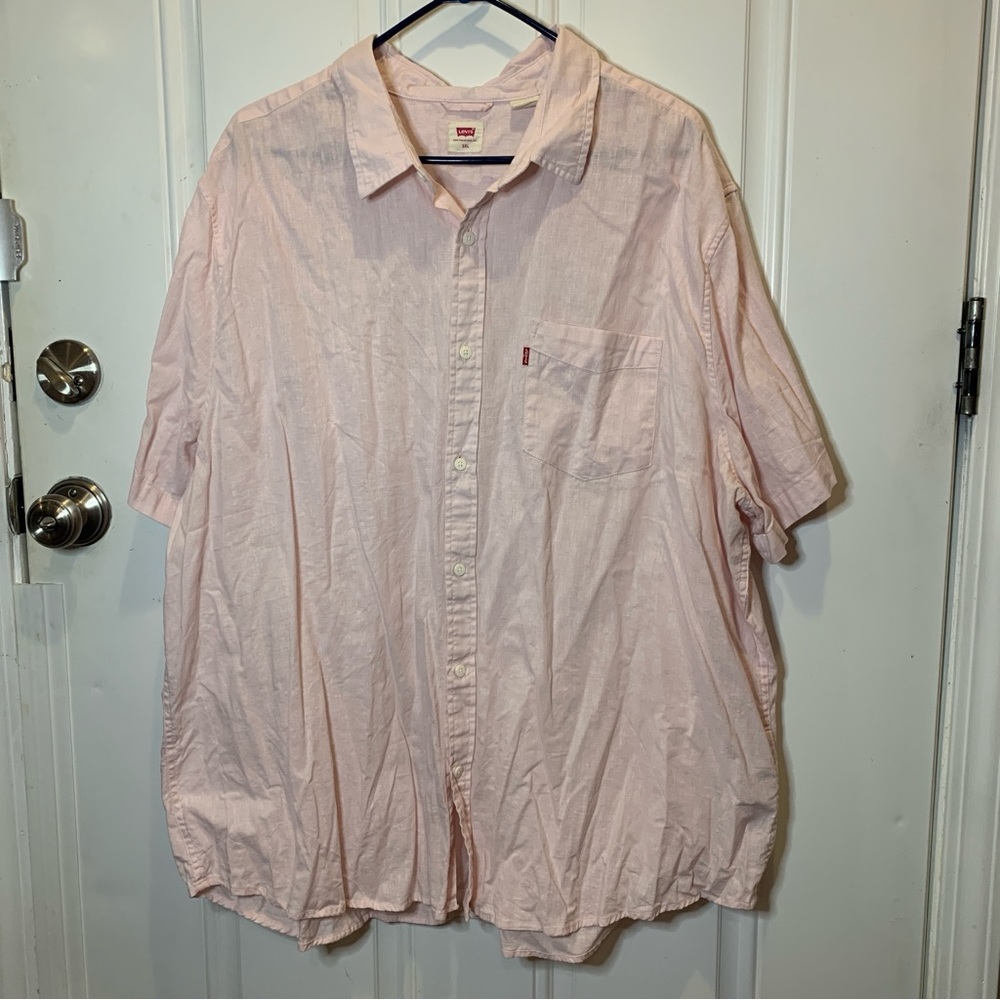 Levi’s Short Sleeve Linen Blend Light Pink Casual Collared Button Down Shirt 3XL